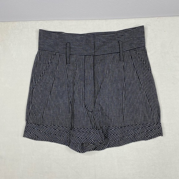 3.1 Phillip Lim Black Linen Blend Pinstripe High-Rise Paper Bag Shorts Size 8 - Picture 7 of 8